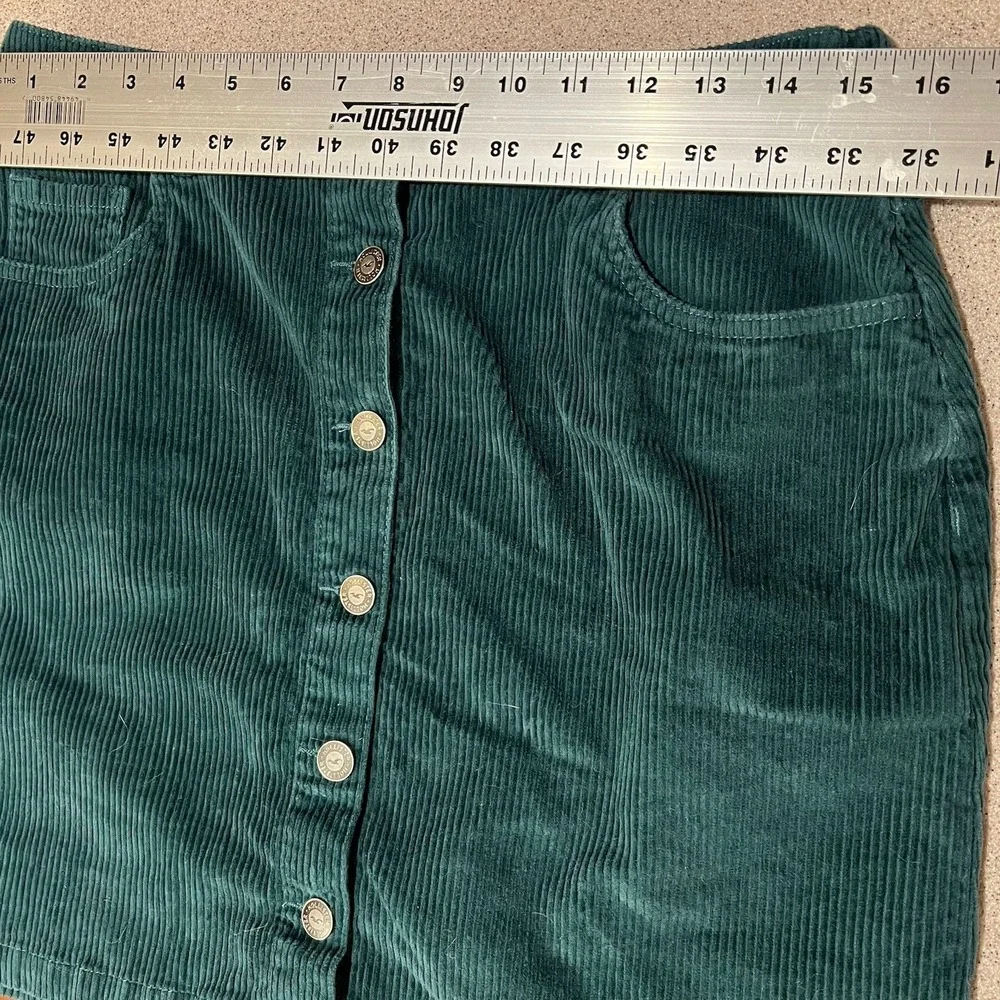 Hollister Preppy Mini‎ Skirt L Academia Ultra High-Rise Green Corduroy Button Up